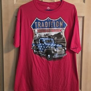 PATRIOTIC Shirt XL Red White Blue Short Sleeve Vintage Truck Graphic Men's